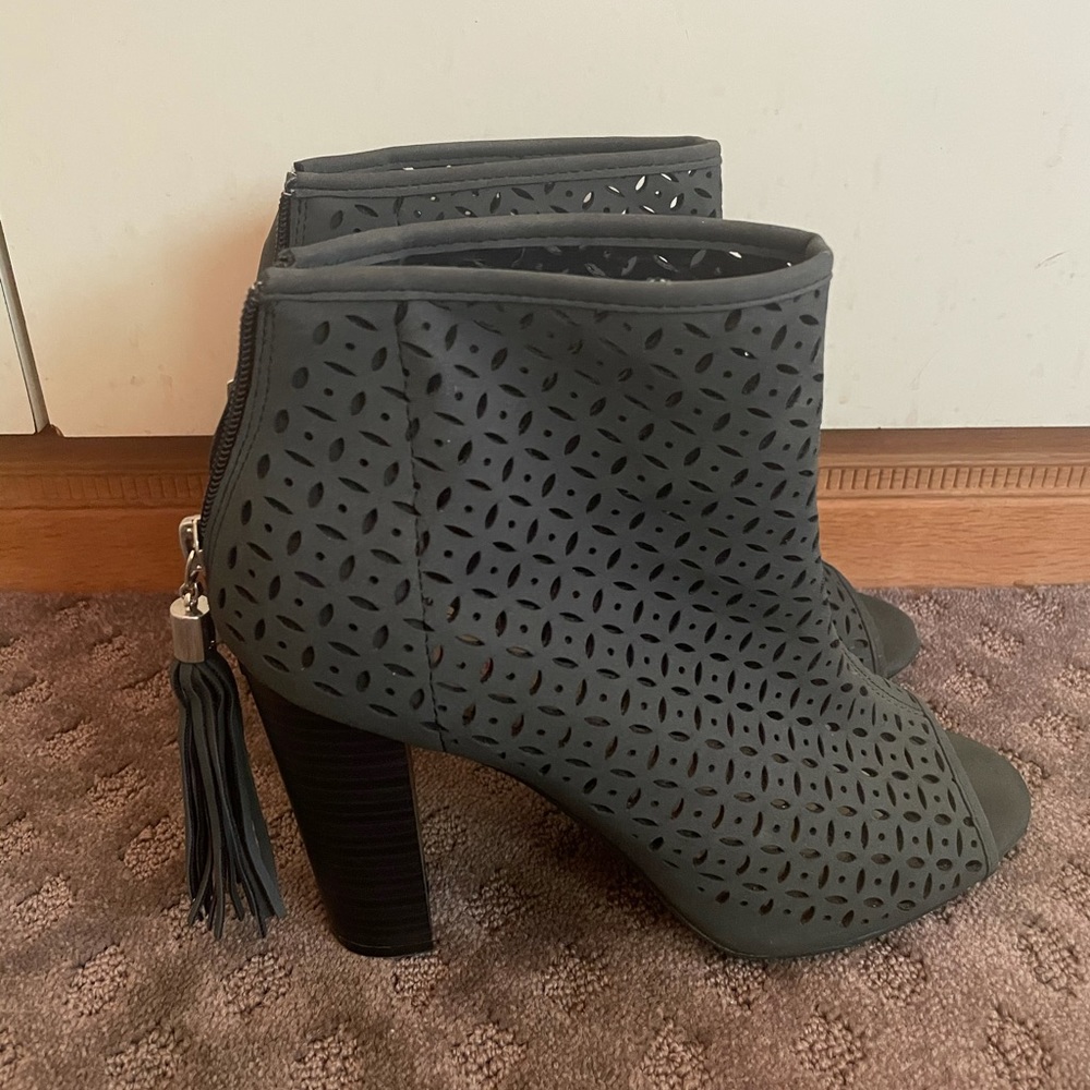 JustFab Dark Green Open Toe Booties